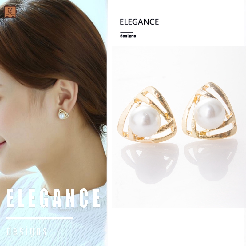 Đôi khuyên tai hình tam giác đính ngọc trai thời trang cho nữ