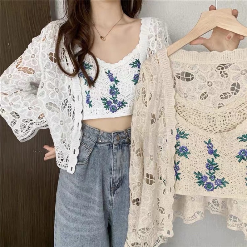 Áo Khoác Cardigan Đi Biển Đan Hoa Chất Dày Dặn Đẹp