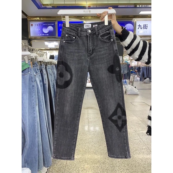 ( Ảnh thật ) 8203 Quần jean lửng in hoạ tiết
