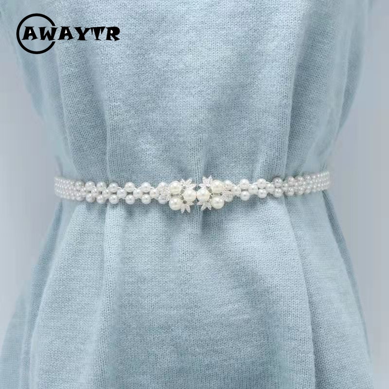 Thắt Lưng Chuỗi Hạt Ngọc Trai Co Giãn Thời Trang Cho Nữ