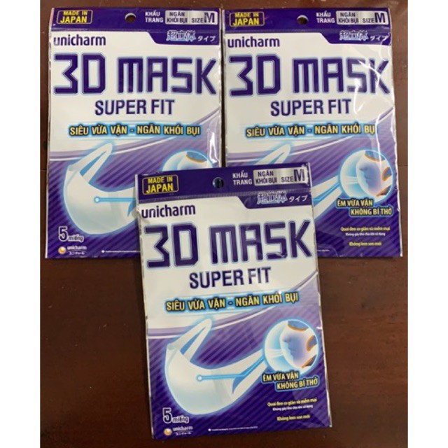 Khẩu Trang Unicharm 3D Mask Superfit Ngăn Khói Bụi Gói 5 cái