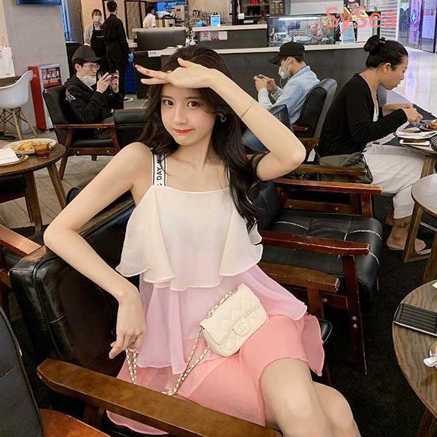 Đầm chiffon sát nách màu dễ thương thời trang mùa hè cho nữ