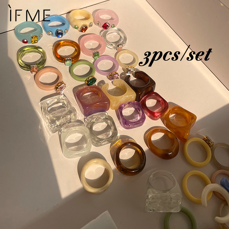 IF ME Set 3 Nhẫn Nhựa Phong Cách Hàn Quốc Hợp Thời Trang (Có Bán Lẻ)