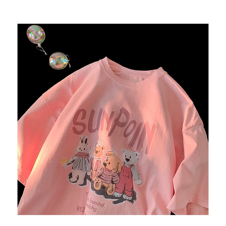 Áo Thun Ngắn Tay In Hình Gấu Graffiti Thời Trang Mùa Hè Hàn Quốc 2022 Cho Nữ