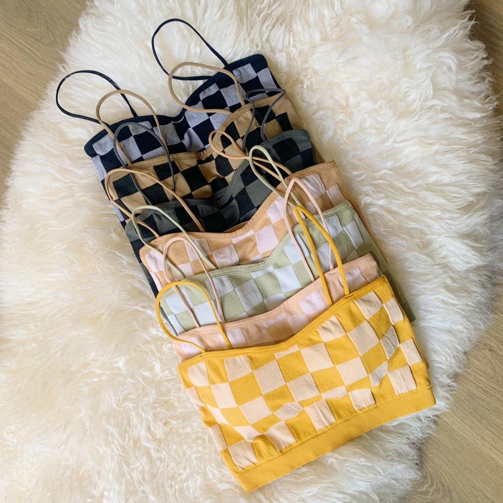 Áo hai dây IELGY ôm ngực kẻ sọc caro