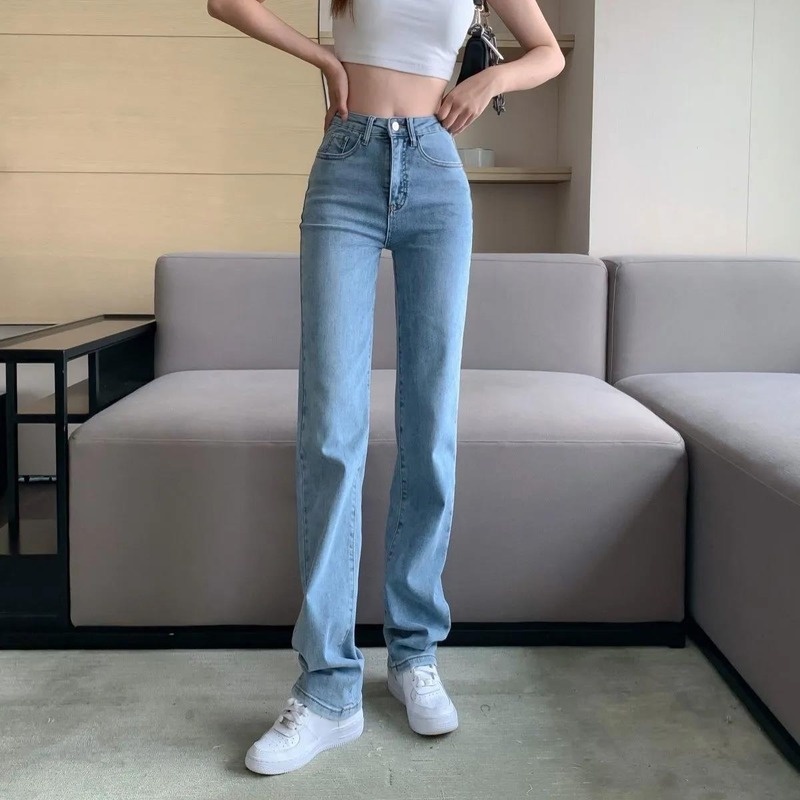 Quần jean dài lưng cao dáng ôm vừa thời trang retro cá tính cho nữ