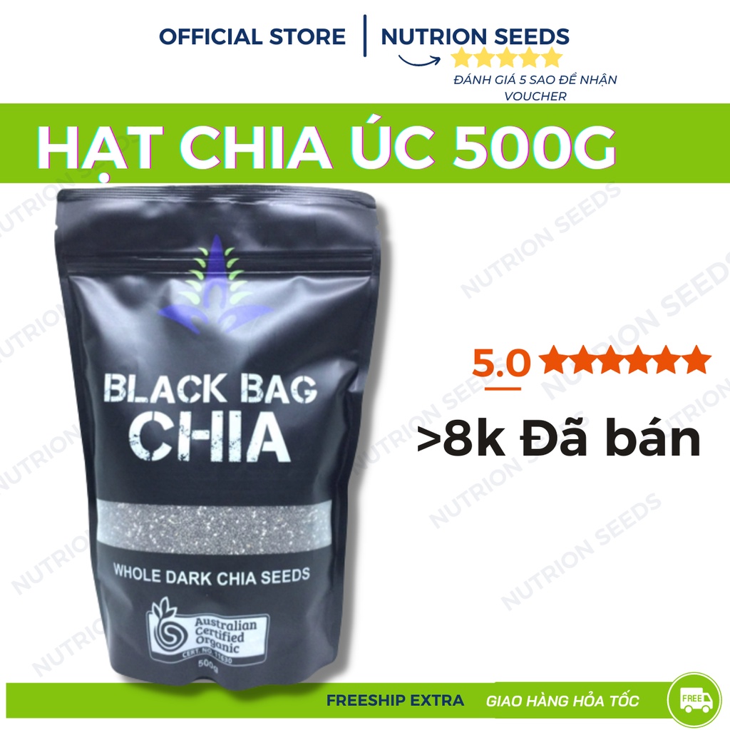 [Túi chia đủ 500g] Hạt Chia Úc Organic Chia Seeds Túi Đen BLACK BAG ăn kiêng giảm cân hàng chuẩn đẹp -Chia Đen 500g