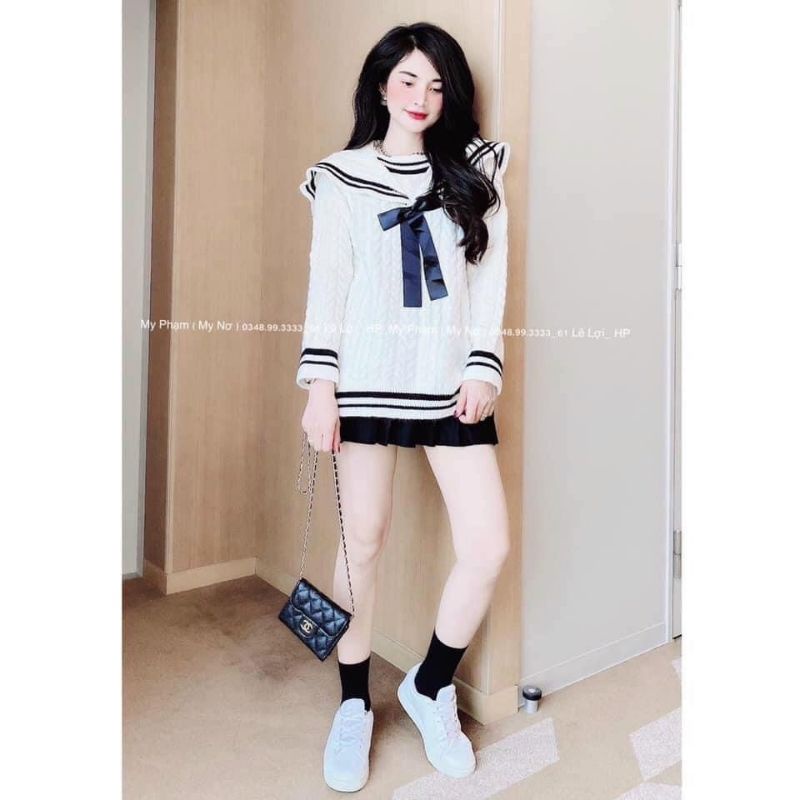 Áo Len Đôi Nam Nữ Mùa Đông, Áo Len Nữ Màu Trắng Dài Tay Cổ Thủy Thủ Form Rộng Kiểu Hàn Quốc Chất Len Thừng Dày Dặn. TAMI | BigBuy360 - bigbuy360.vn
