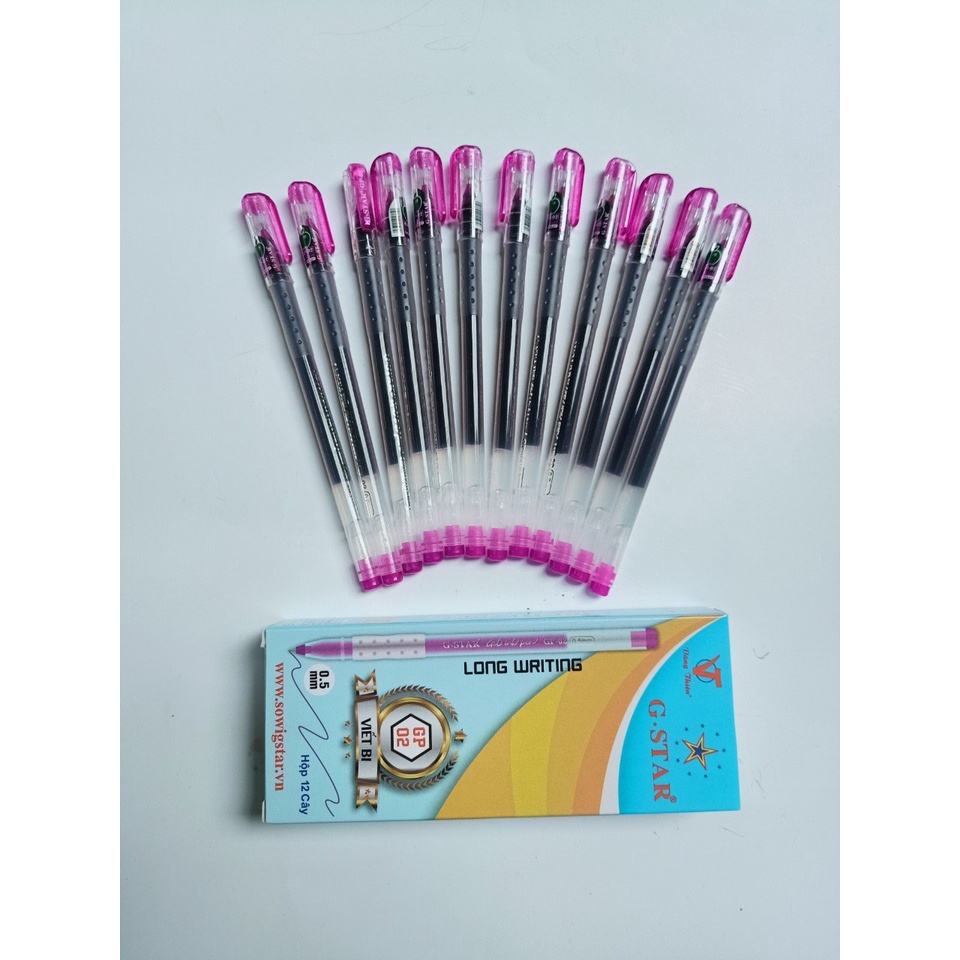 Hộp 12 cây viết gel tím Gstar GP-02 dành cho học sinh tiểu học, bút êm, mực đều, đậm, rõ