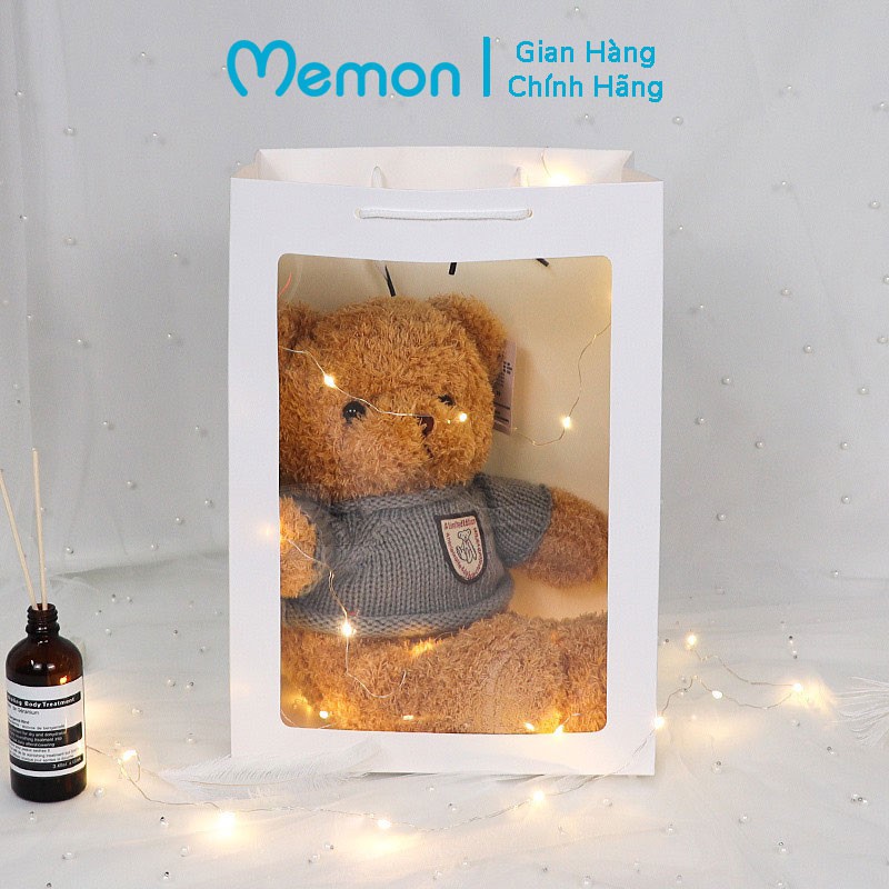 Set Túi Quà Tặng Gấu Teddy Áo Len Lông Xù Cao Cấp Memon