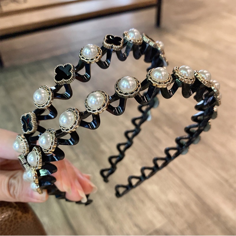 Băng Đô Cài Tóc Hình Cỏ Bốn Lá Đính Hạt Ngọc Trai Thanh Lịch Phong Cách vintage Hàn Quốc