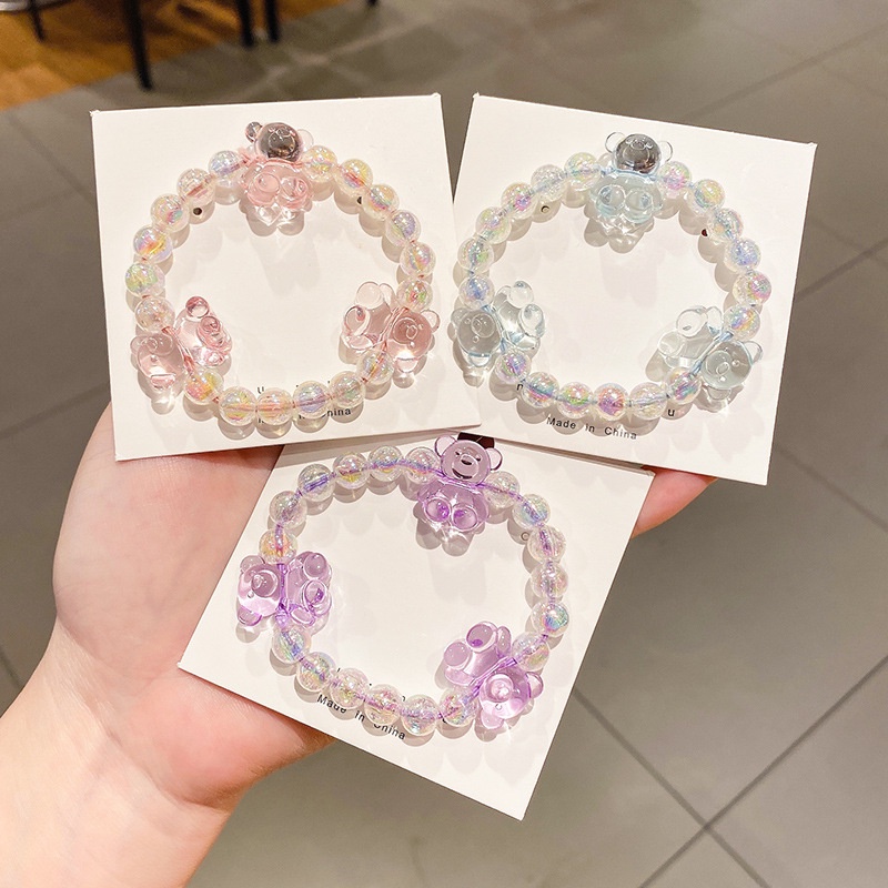 Dây buộc tóc bằng da co giãn đính hạt đá phong cách Hàn Quốc đơn giản cho nữ