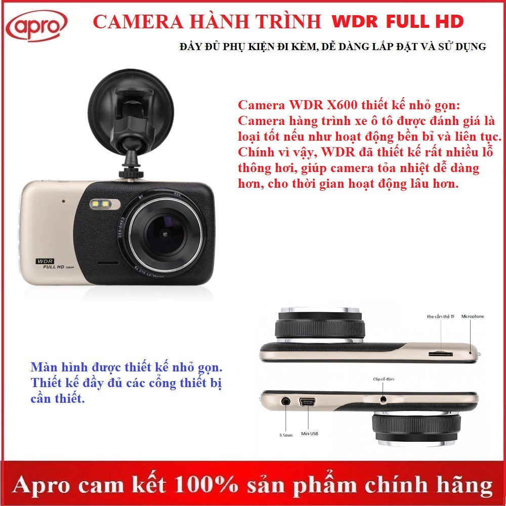 Camera hành trình ô tô WDR full HD, camera gám sát, camera theo dõi hành trình, phụ kiện ô tô - Apro