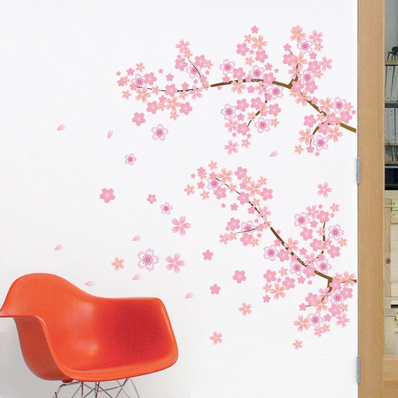 Miếng Dán Tường Trang Trí Hình Hoa Đào Bằng PVC Tự Dính DIY