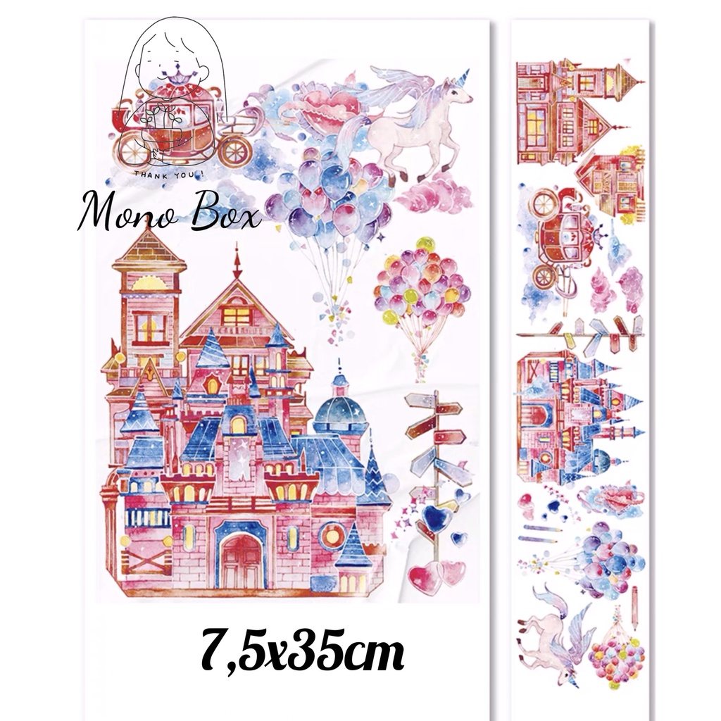 [Chiết] Washi tape 7,5x35cm họa tiết hình lâu đài làm tranh washi Mono_box
