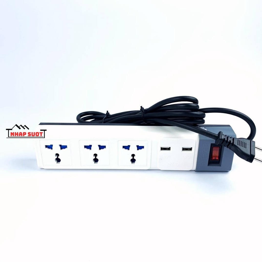 Ổ cắm liền dây đa năng Rạng Đông có cổng USB 5V 2A, ổ điện có màng che an toàn, công suất 2500W (Model: OC02.USB/10A)