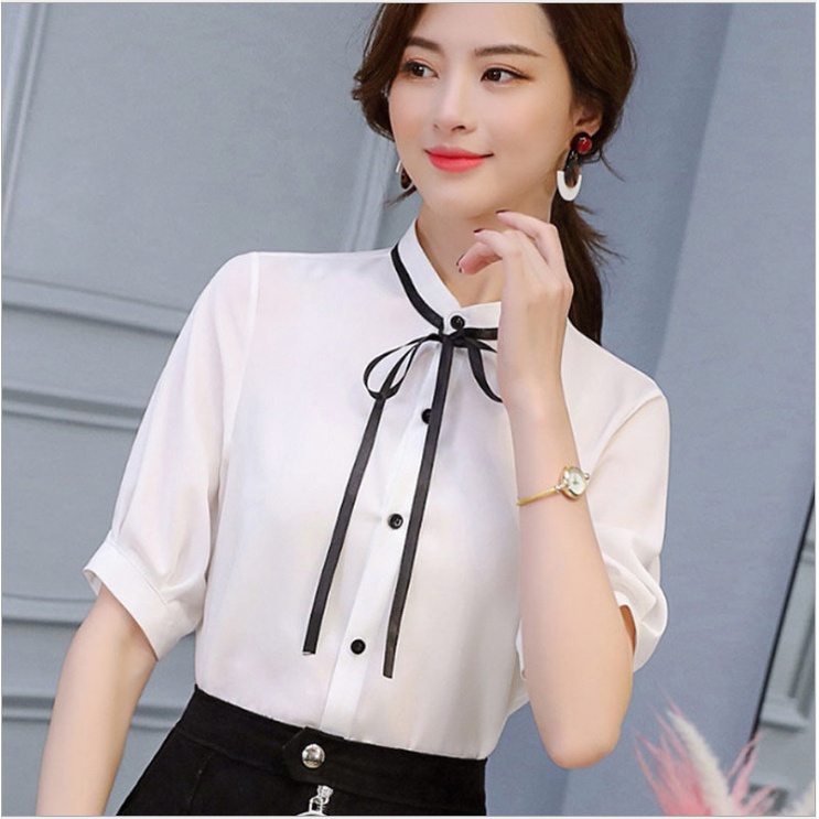 Áo kiểu chất kate lụa tay lỡ cổ trụ thời trang công sở cho phái nữ S45