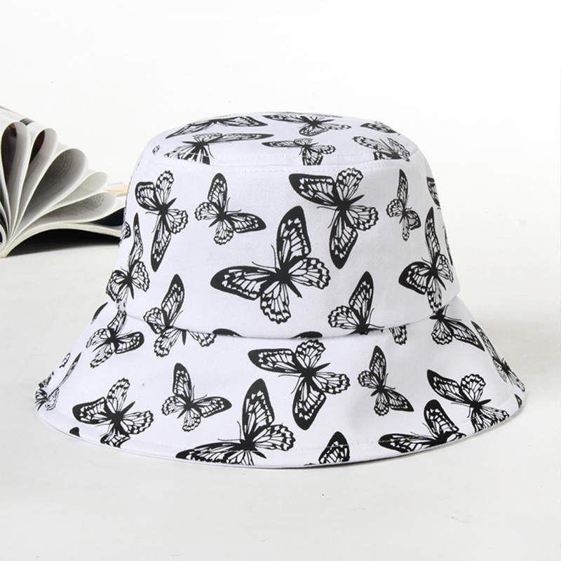 Nón Bucket Unisex In Họa Tiết Bươm Bướm Có Thể Gấp Gọn Dùng Khi Đi Câu Cá / Đi Biển