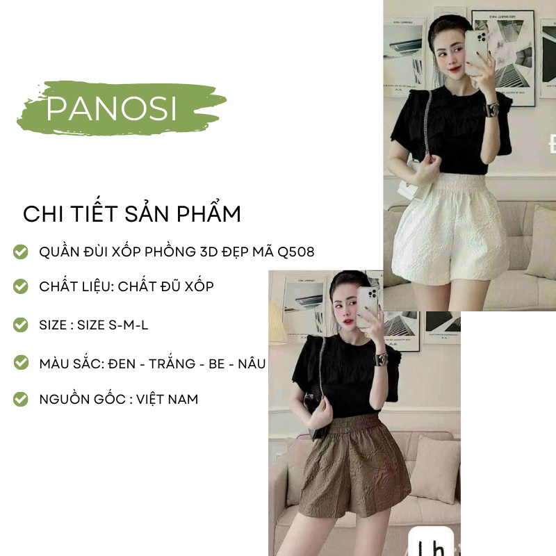 Quần short nữ dập nổi 3D xốp phồng hàng đẹp xinh xắn - Quần đùi nữ xốp hoa phối nhiều kiểu áo PANOSI - MÃ Q508