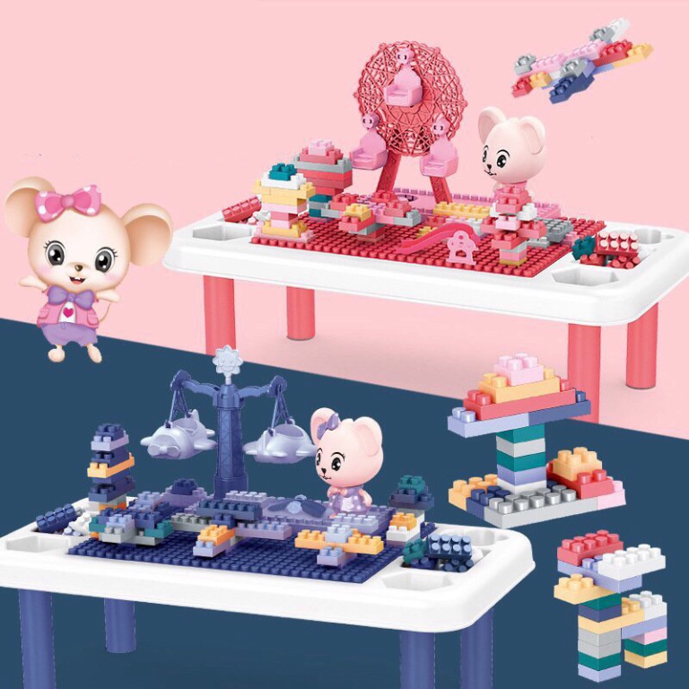 Bàn Xếp Hình Lego Đa Năng Bằng Nhựa, Đồ Chơi Xếp Hình Có Khay Để Đồ Tiện Lợi Cho Bé (1419BLG)