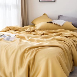 Bộ Chăn Ga Và Vỏ Gối - Lụa Tencel Trơn 60s màu vàng cao cấp , cực kỳ sang trọng