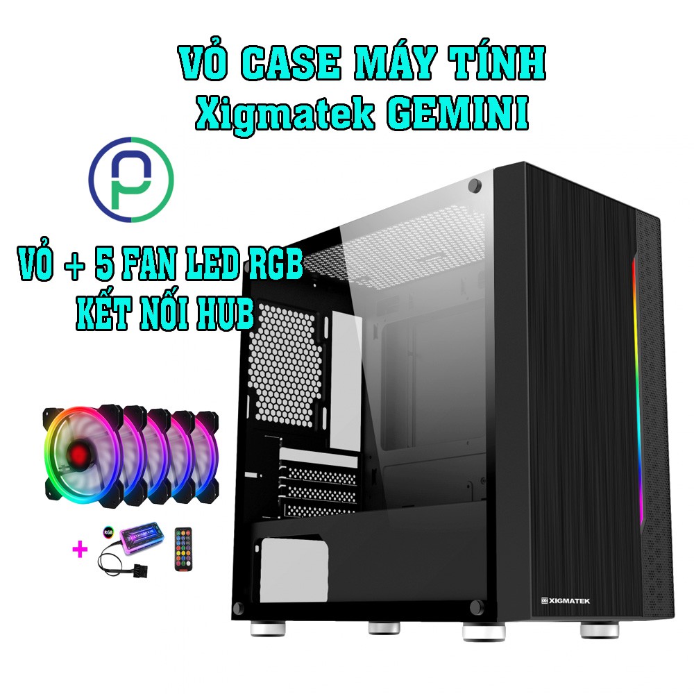 Vỏ case Xigmatek gemini kèm 5 fan led rgb màu siêu đẹp chính hãng Full Box