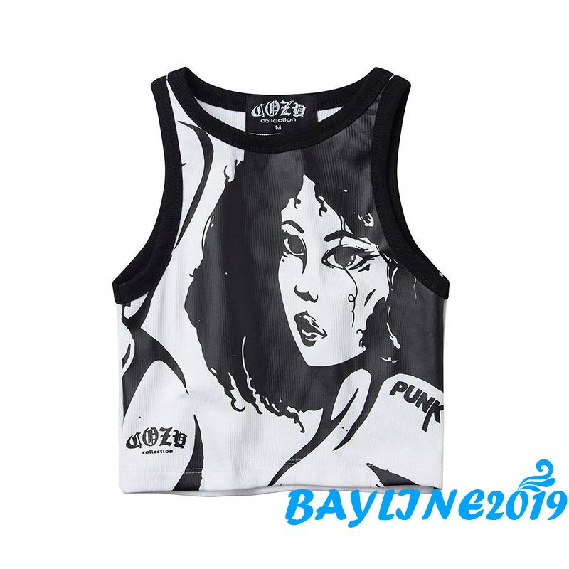 Áo Croptop Ôm Dáng Không Tay In Hình Chân Dung Anime Cho Nữ