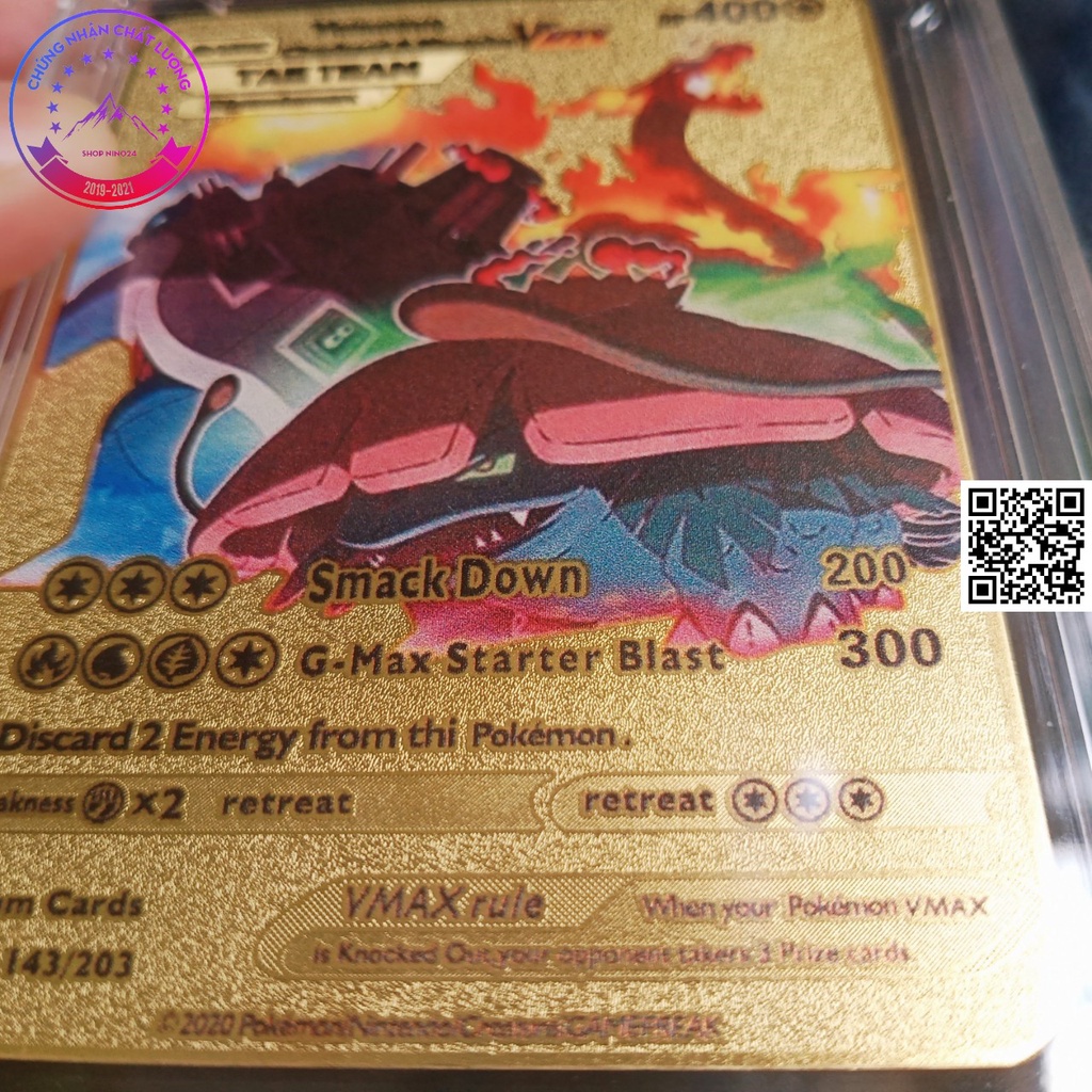 Thẻ Pokemon kim loại tag team siêu tiến hoá Vmax Venusaur Charizard và Blastosie 1843