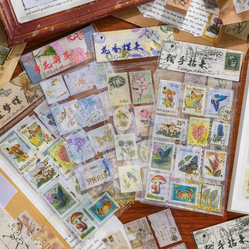 Set 24 miếng dán RUIXIANG trang trí phong bì bằng PVC chống thấm nước họa tiết bướm cổ điển