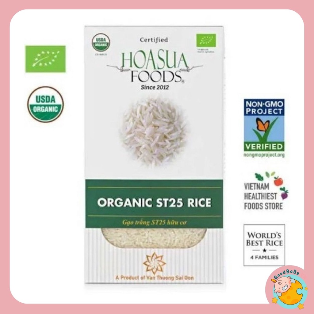 Gạo hữu cơ Hoa Sữa ST25, Gạo sữa ăn dặm Japonica thơm dẻo tốt cho bé ăn dặm 1kg Goodbabyvn