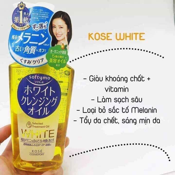 Dầu Tẩy Trang Kose Softymo White Cleansing Oil 230ml Có Vòi