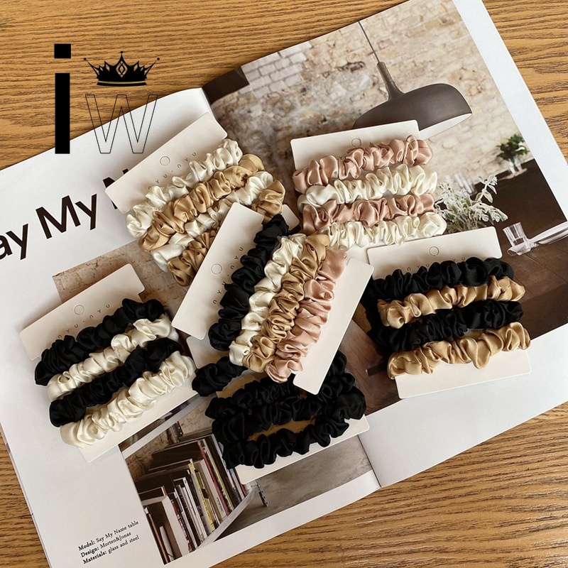 Set 4 Dây Cột Tóc Vải Màu Đen Phong Cách Hàn Quốc Cho Nữ