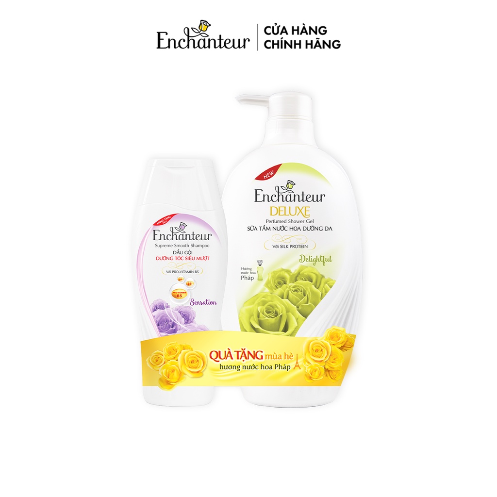 Sữa tắm nước hoa dưỡng da Enchanteur Charming/ Sensation/Delightful/Romantic/Magic 650gr - Tặng Dầu gội 150gr