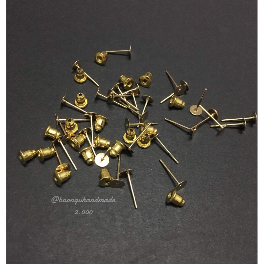 Chuôi bông tai kim loại màu silver, gold phụ kiện trang sức handmade