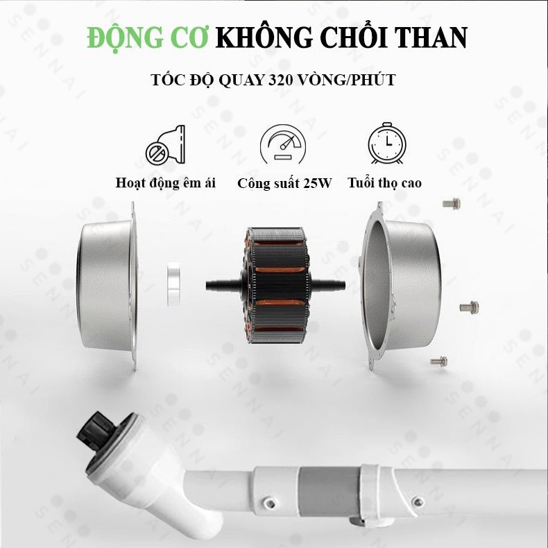 Chổi Cọ Nhà Vệ Sinh Bồn Cầu Toilet Không Dây Đa Năng SENNAI Công Suất 25W Pin 4000mAh - Hàng Chính Hãng Mẫu Mới