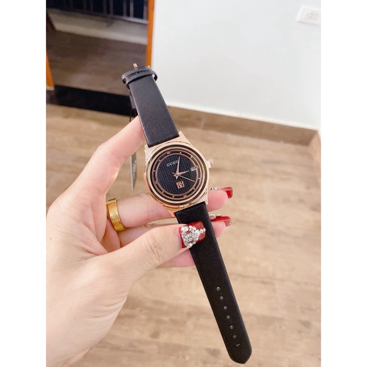 Đồng hồ nữ , đồng hồ guou quai da màu nâu tây lạ độc , sáng tay , thời thượng