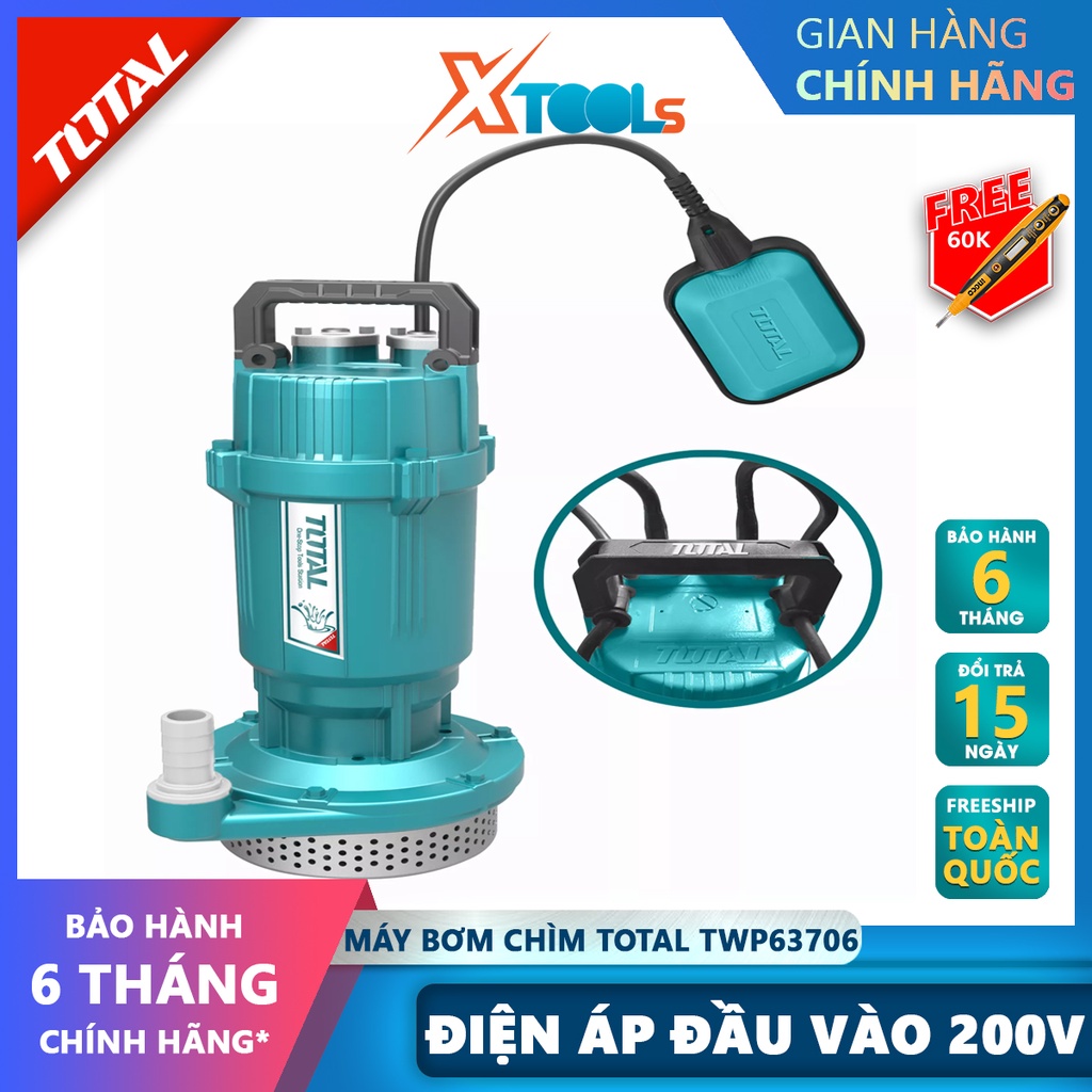 Máy bơm chìm nước sạch TOTAL máy bơm thả chìm tự động 220V, Công suất từ  370W(0.5HP) - 750W(1.0HP), hút nước cống