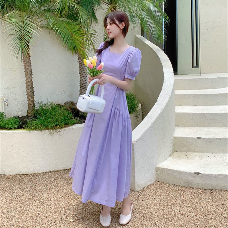 Đầm Chữ A Dáng Rộng Tay Phồng Dài Vừa Phải Phong Cách Nhẹ Nhàng Dành Cho Bạn Nữ Sinh