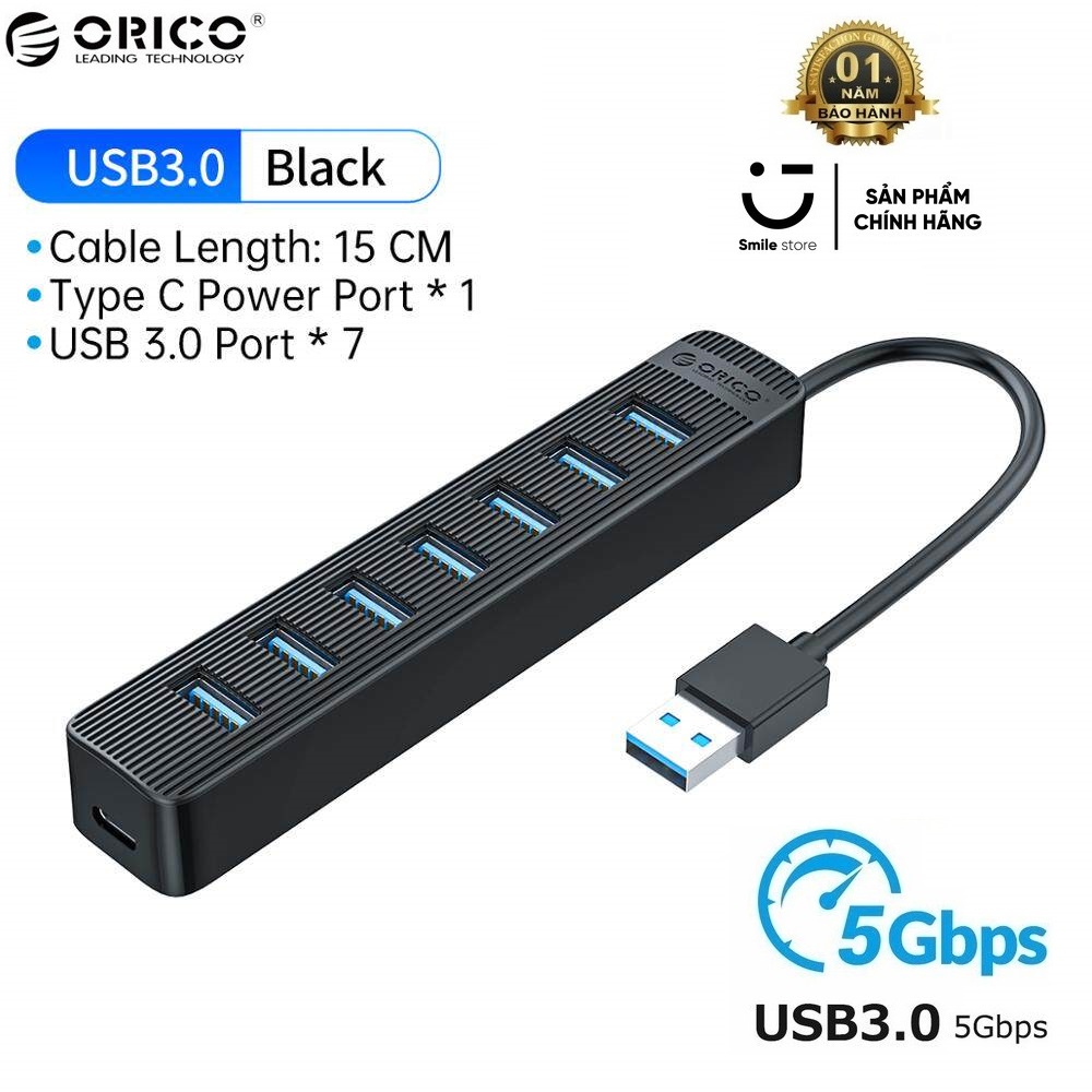 Bộ chia USB3.0 ORICO 7 cổng TWU3-7A-BK Chính Hãng - Bảo hành 12 tháng