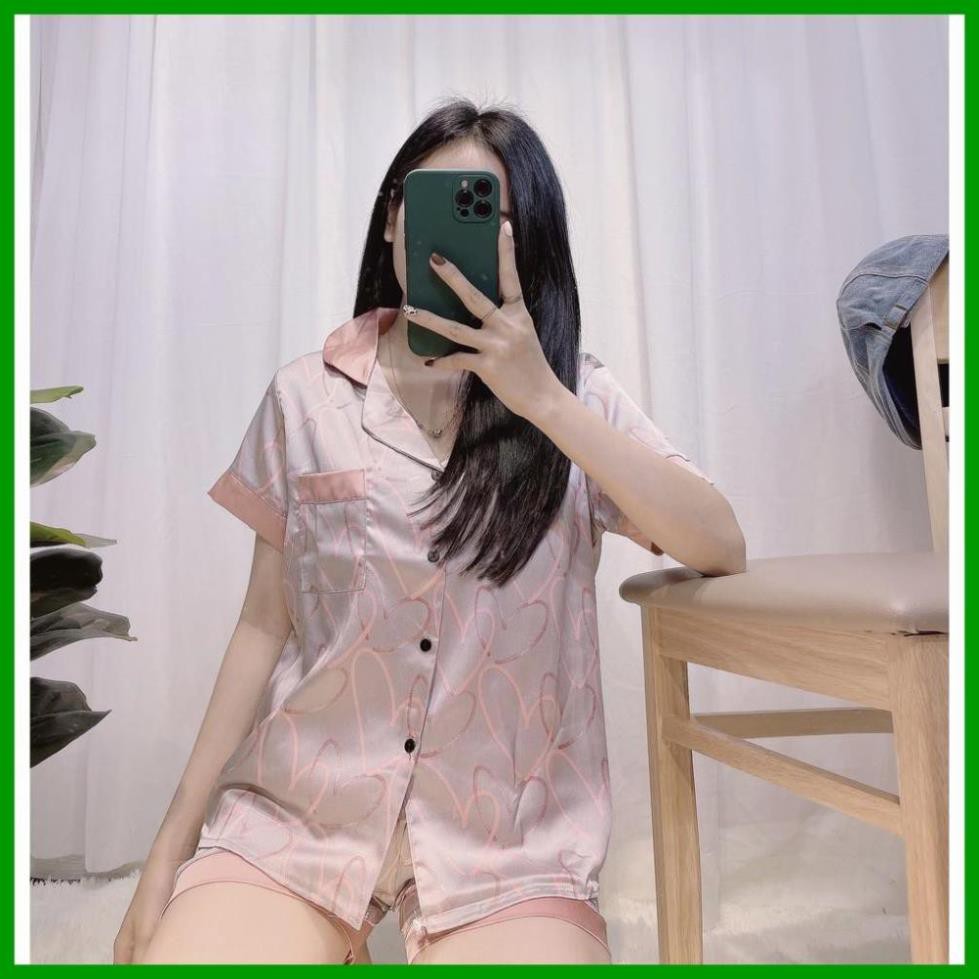 [FreeShip] Bộ Đồ Pijama- Bộ Đùi Lụa Satin Hình 3D Trái Tim Siêu Đẹp (Kèm video Sản phẩm)