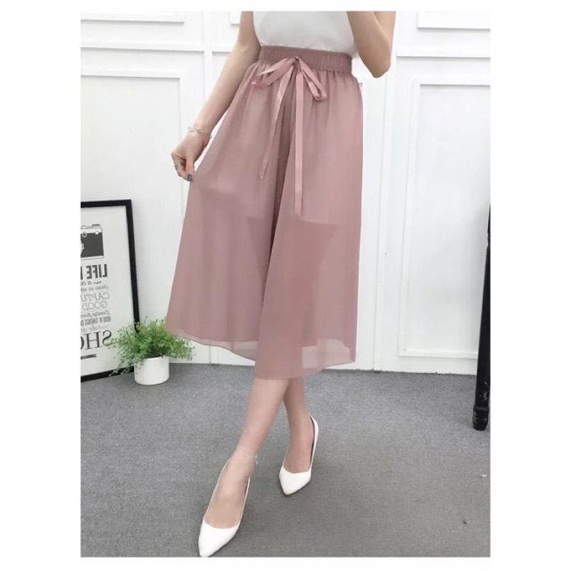 SẴN HÀNG | #889 Quần giả váy, Culottes, quần ống rộng voan kèm nơ lụa hàng Quảng Châu loại 1 | BigBuy360 - bigbuy360.vn