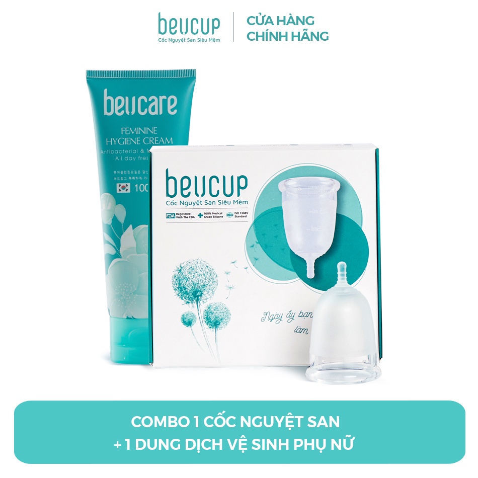 Combo 1 Bộ Cốc Nguyệt San BeUcup chính hãng và 1 Dung Dịch Vệ Sinh Phụ Nữ dịu nhẹ BeUcare 100ml