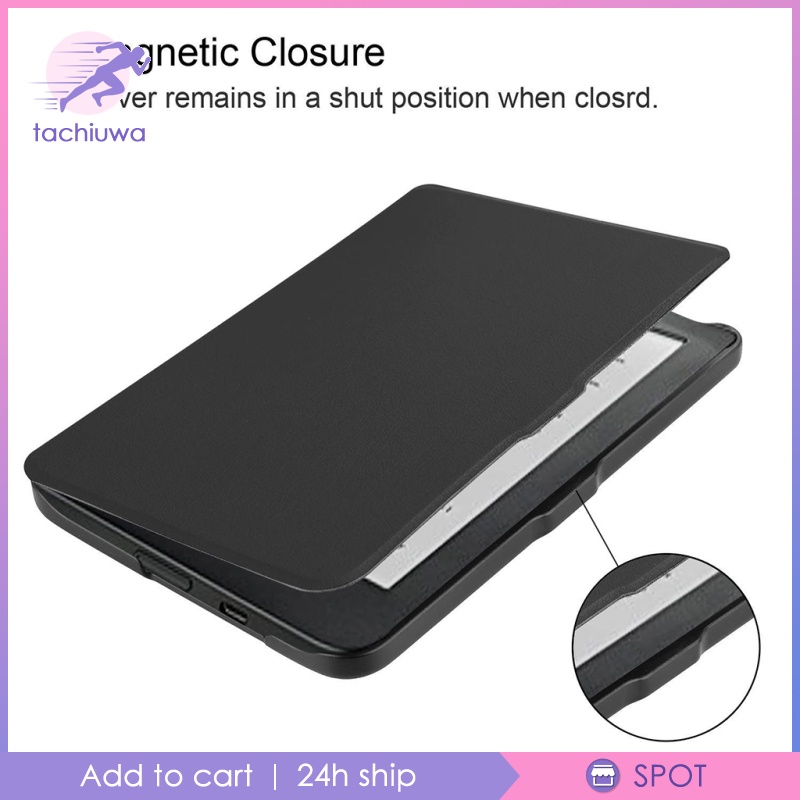 [TACHIUWA]Smart Cover Leather Wake Sleep Cover Protector for Kobo Clara 6\" eReader - Black