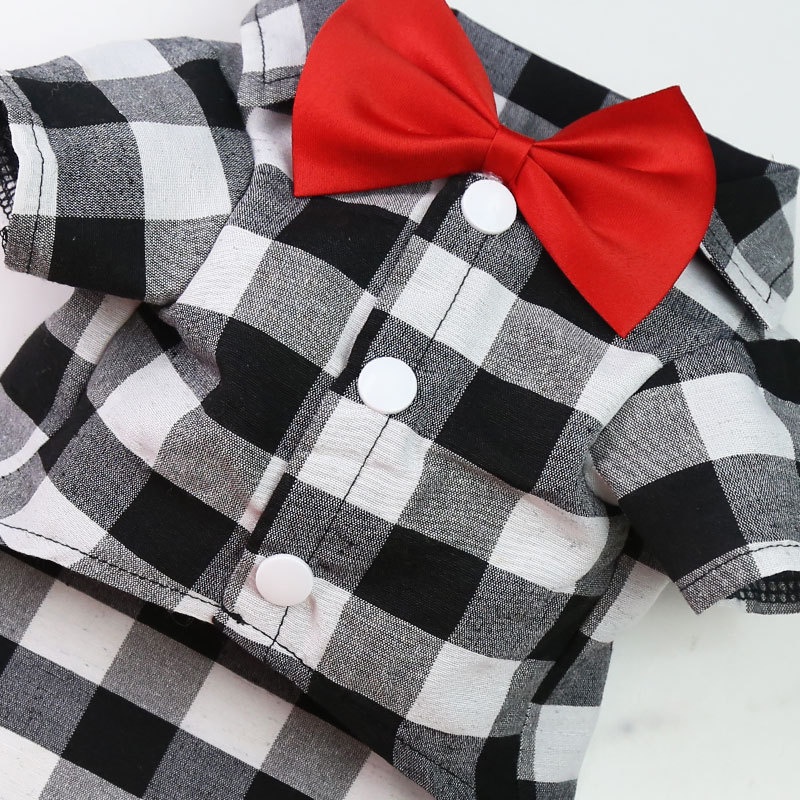 Quần áo thú cưng thời trang cho chó mèo size lớn nhỏ mặc mùa hè đón Noel Tết Giang Sinh giá rẻ SƠ MI KẺ CUTE CANDYPETS