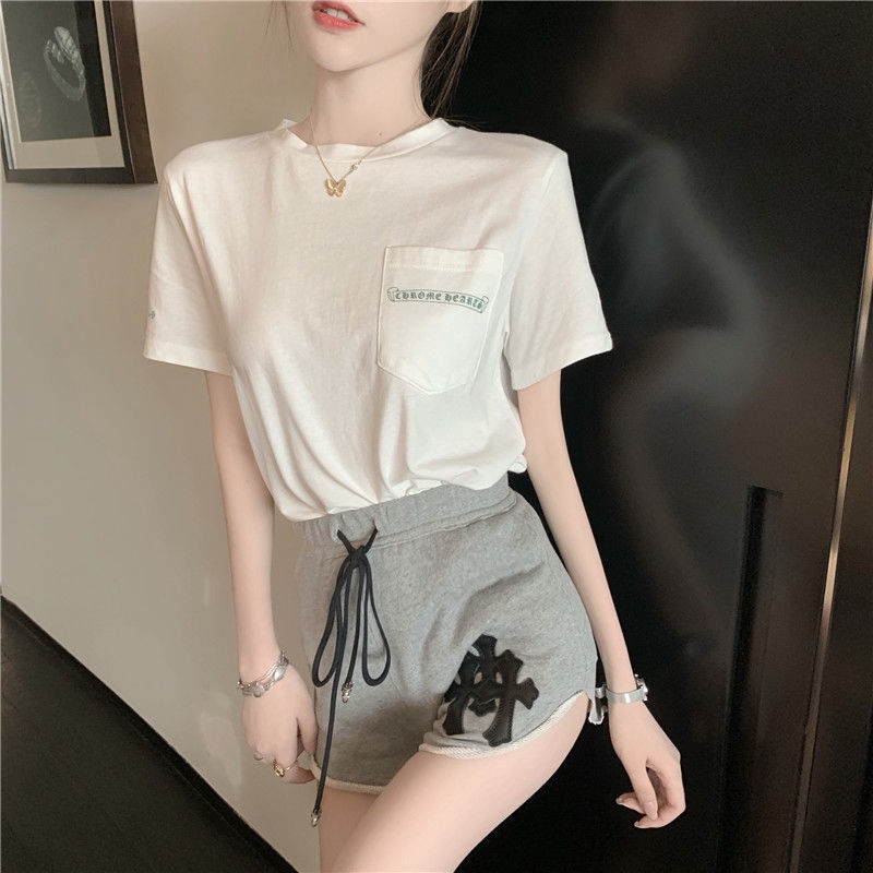 Jiashucheng Bộ Áo Thun + Quần Short Thời Trang Đường Phố Phong Cách Hồng Kông Yujie Influencer