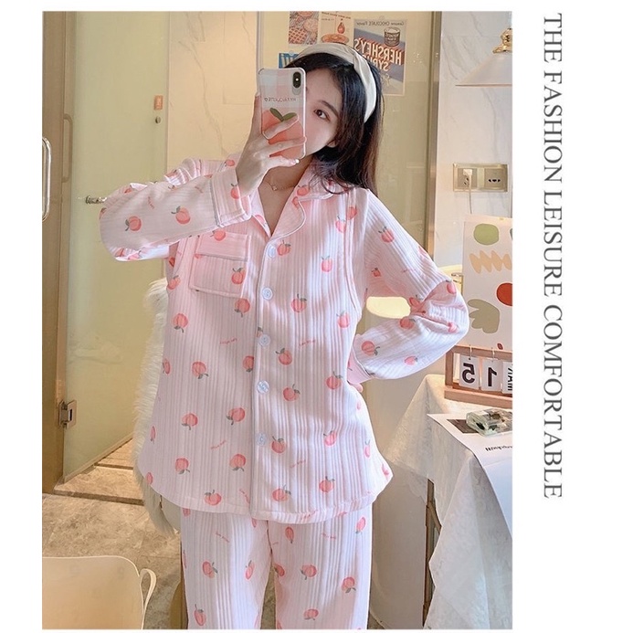 Bộ Pyjama Cotton Nỉ Dày Siêu Ấm Nữ Bầu Bí Thời Trang Đồ Ngủ Bạn Gái Cute Năng Động Dài Tay Quần Áo Mùa Đông Mã XĐN02 | BigBuy360 - bigbuy360.vn