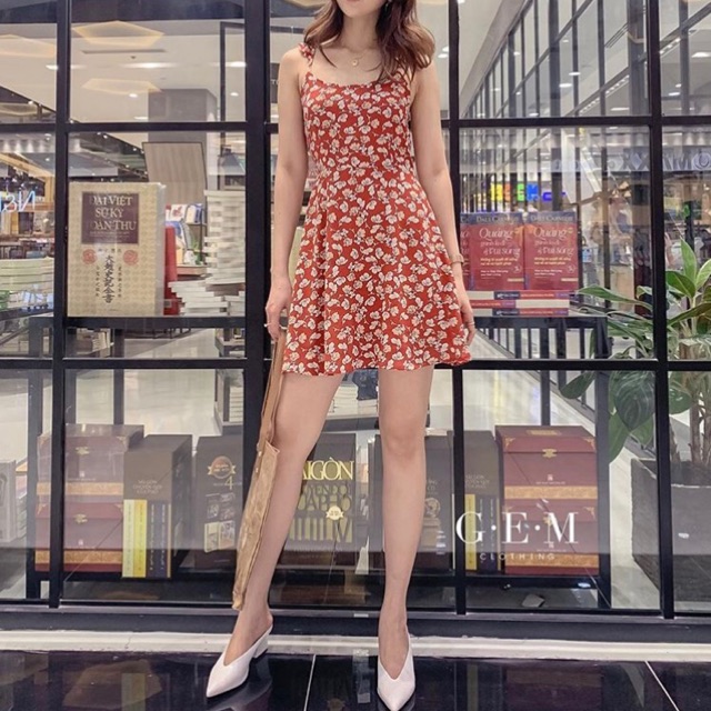 Đầm 2 dây hoạ tiết hoa của Gem Clothing - Thanh lí - ảnh thật
