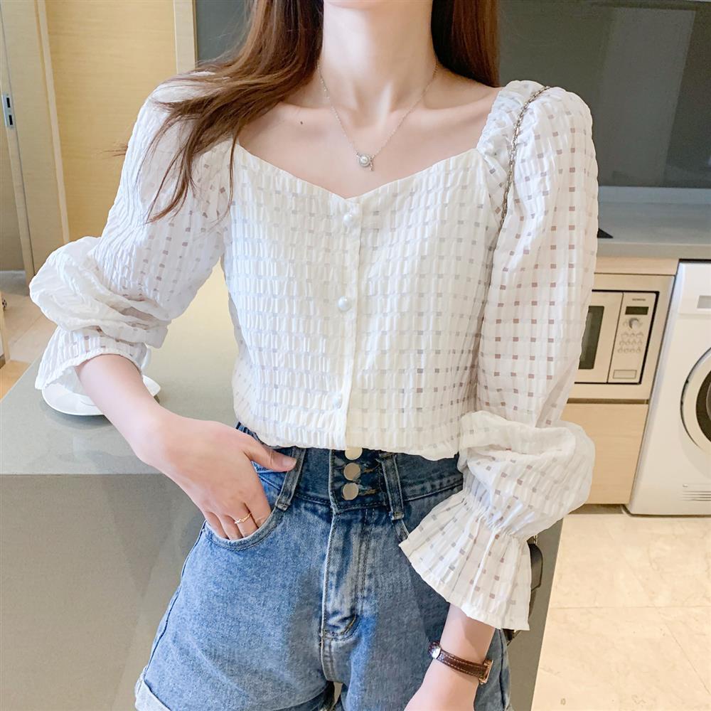 Áo Sơ Mi Cổ Vuông Tay Chuông Siêu Nhẹ Phong Cách Thời Trang Mới 2022 Dành Cho Nữ