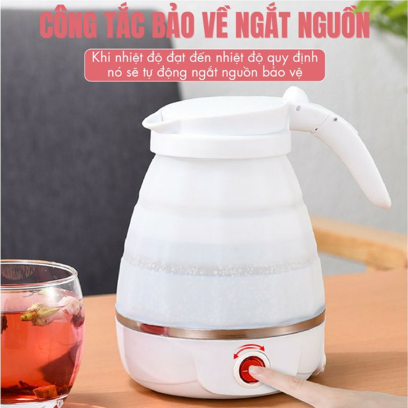 Ấm đun siêu tốc mini gấp gọn du lịch tiện dụng - Bình đun nước mini xếp gọn đa năng bằng silicon nhỏ gọn đi dã ngoại