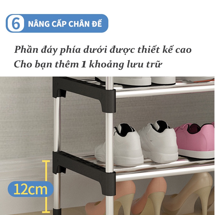 Kệ để giày dép cao cấp đa năng 5 tầng, giá để giày dép nhiều tầng inox cứng cáp chắc chắn nhỏ gọn dễ lắp